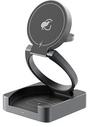 Gallevant 3-1 Wireless Charger Stand Wireless Compatible Qi2 Certified, 15W Foldable, Compatible with iPhone 16/15/14, Apple Watch Series 9 & Older, Earbuds Charger (Black)