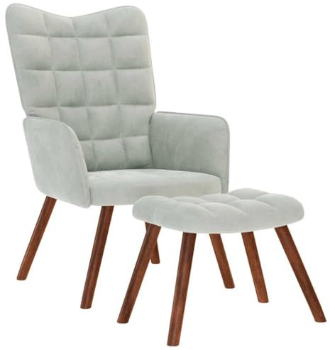 vidaXL Relaxsessel mit Hocker Hellgrau Samt, Sessel, Loungesessel, Loungesessel, Relaxsessel, Wohnzimmersessel, Relaxsessel, Samtsessel, Velvetsessel