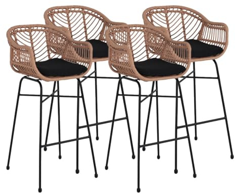 Lisa Design - Rosano - lot de 4 tabourets - effet rotin - couleur bois et noir, Noir/Bois