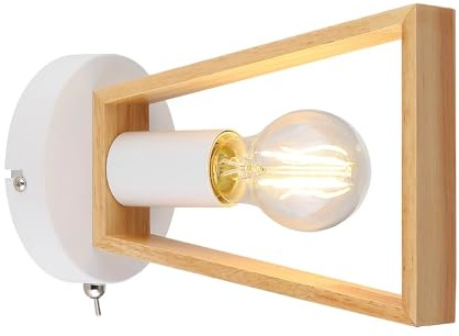 ARTE LAMP Wandleuchte innen – LED - mit weißer Metall-Lampenfassung und Lampenschirm aus Holz – Wandlampe für Schlafzimmer