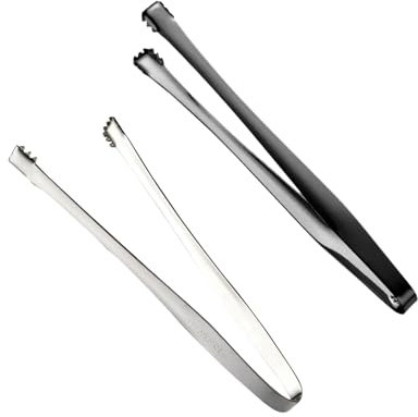 Varkage 2 Stück Zangen Candybar Zubehör Set, Küche Servierzange Klein, Gebäckzange Eiswürfelzange für Hochzeit Bar Party (Silber, Schwarz)