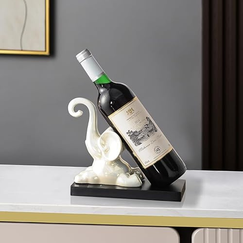 ELEGANTZ Modern Wine Bottle Holder – Decorative Elephant Design with Chrome Finish – Single Bottle Display Stand for Countertop, Bar, or Dining Table – Elegant Wine Rack with Black Base