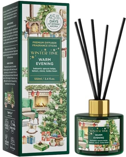 Weihnachtlicher Raumerfrischer, Diffuser, Aroma Lufterfrischer, Diffuser inkl. 5 Duftstäbchen 100ml, Duft: Fichtenzweige, Nelke, Tonkabohne, 45 Tage anhaltender Raumerfrischer, L/B/H 7 x 7 x 20 cm.