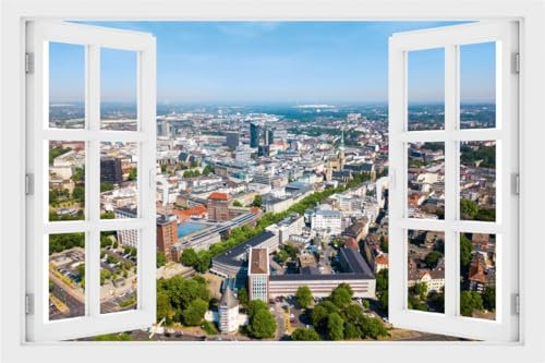 DesFoli Wandtattoo Dortmund Skyline - verschiedene Rahmentypen DW000250 Farbe Fensterrahmen Querformat, Größe 105 cm x 70 cm
