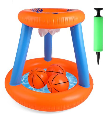 Windfromort Juguete inflable de baloncesto para piscina – Canasta de baloncesto hinchable con 3 bolas y bomba – aro flotante para niños y adultos – Diversión acuática veraniega