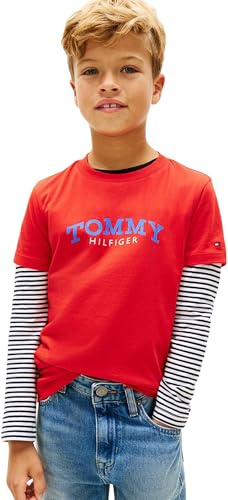 Tommy Hilfiger Jungen T-Shirt Kurzarm Monogram Graphic aus Baumwolle, Rot (Rapid Red), 14 Jahre