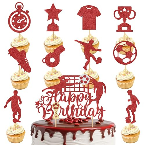 Fussball Deko Geburtstag Tortendeko Kinder - 11 Stück für Kindergeburtstag | Fussball Cupcake Topper und Torte Dekoration für Fussball Party Kinder