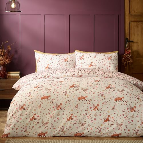 Catherine Lansfield Woodland Fox So Soft Reversible King Duvet Cover Set with Pillowcases Natural