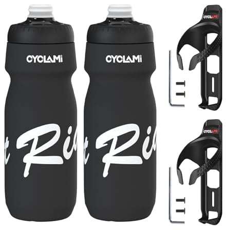 CYCLAM Fahrrad Trinkflaschen 650ml mit AirTag Getränkehalter [Tracker-Aufbewahrung] BPA-freie, Auslaufsicher, Squeeze Radflasche für Fahrrad, Rennrad und Mountainbikes (Airtag nicht enthalten）