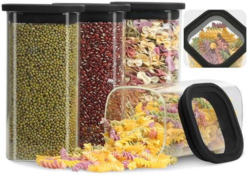 Withosent 1500ml Vorratsgläser mit Glasdeckel, 4er Vorratsdosen Glas Eckig, Glasbehälter Vorratsglas, Aufbewahrungsgläser Küche für Müsli, Bohnen, Cornflakes, Kaffee
