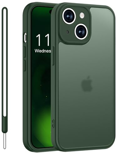 Yoawiful für Handyhülle iPhone 13 Hülle Transluzente Matt Rückseite mit 1 Lanyard Vollständig Kameraschutz Militärstandard FallSchutz Schutzhülle Stoßfest Kratzfest Case für iPhone 13 grün