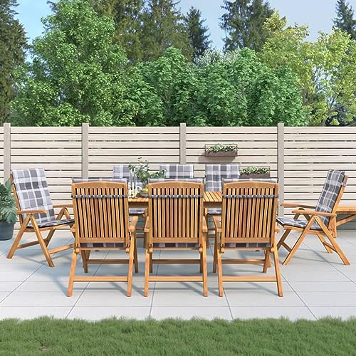 Yunovire 8er Set Gartenstühle Massivholz Teak, verstellbar, klappbar, mit grauen Auflagen, wasserabweisend, für Balkon, Terrasse, Gartenmöbel