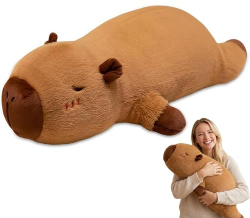 GYHWOFUL Capybara Kuscheltier 70 cm – Extra Großes Capybara Kissen Lang, Super Weiches Plüschtier Wasserschwein, Niedliches Kuschelkissen für Kinder & Home Deko