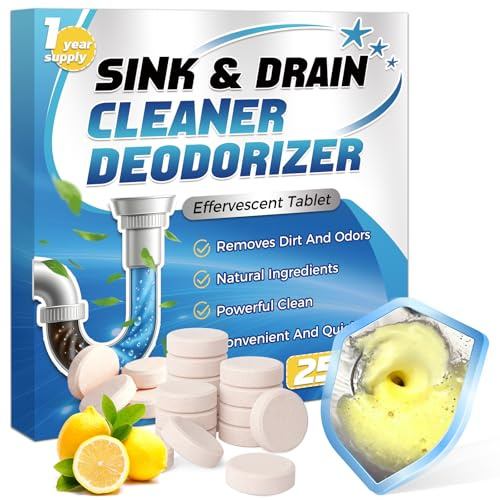 Smelly Drain Cleaner Tablets 25 Tablets, Sink and Drain Cleaner for Bad Smells, Drain Smell Eliminator Quickly for Shower, Sewer and Toilet 1 Year Supply (Yellow, 25 count (Pack of 1))