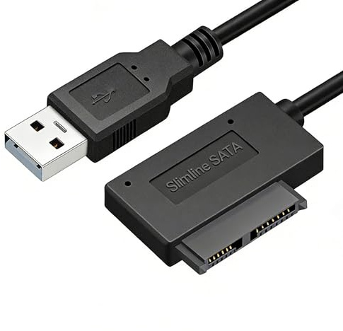 Cable Adaptador USB 3.0 a SATA 7+6 (13 pines) Slimline para Unidades Ópticas CD/DVD-ROM de Portátil, Convertidor para HDD/SSD de 2.5 pulgadas, Plug & Play, Transferencia Rápida de Datos, Negro