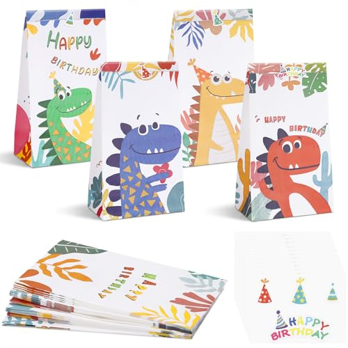 JIANTA 48 Stück Geschenktüten Kindergeburtstag, Mitgebsel Tüten mit Aufklebern, Papier Geburtstagstüten Kinder, Geschenktüten Klein für Mitgebsel Kindergeburtstag, Party