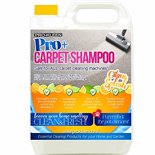 Pro-Kleen Pro+ Carpet Shampoo and Upholstery Cleaning Solution – 4 in 1 Concentrate – Suitable for all Machines 5L (Citrus Splash)
