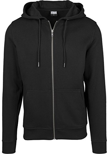 Urban Classics Herren Kapuzenjacke Basic Zip Hoodie - einfarbiges Sweatshirt mit Kapuze, Kapuzenpullover mit Reißverschluss - Farbe black, Größe XL