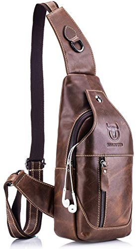 BULLCAPTAIN Herren-Schultertasche aus echtem Leder, braun, 15cm(5.91inch) * 8cm(3.15inch) * 30cm(11.81inch), Sling Rucksäcke