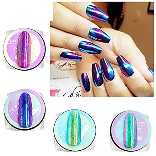 KADS 4 Box Sets Nail powder/Glitzer Lidschatte, Nagel Pigment Mirror Powder,Nail Glitzer Spiegel Effekt Pulver Glitter, Spiegel Pulver, Mirror Nail Glitzerpuder, Nagelkunst DIY Dekoration, Nageldesi