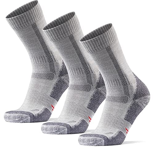 DANISH ENDURANCE Outdoor Walking Thermal Socks, Merino Wool, Premium Comfort Hiking Socks for Men & Women Unisex 3 Pack, Light Grey, 6-8