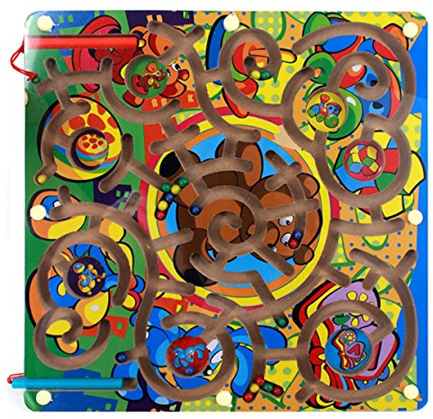 ISABELLE Plateau Labyrinthe avec Stylo et Billes Magnétiques Jouet d’Orbite en Bois pour Enfant Jeu Créatif Magnetique