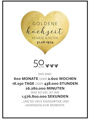 dots & lines creativ Goldene Hochzeit, Personalisiertes Poster, Geschenk Hochzeit, 50. Hochzeitstag, Hochzeitsgeschenk, Liebe, Ehe, Traumpaar
