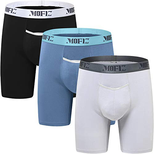 JINSHI Uomo Boxer Confortevole bambù Lungo Intimo Traspiranti Mutande Morbide 3 Pacco L