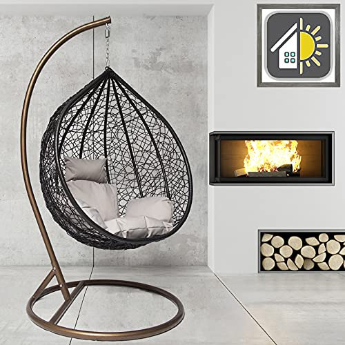 GOODS EMPORIUM Premium Hanging Egg Chair Outdoor Garden Swing Chair Hammock Chair with Cushions - FREE COVER INCLUDED (Large, Brown - Black - Grey)