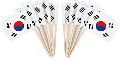 CYPS 100 Stück Korea-Flaggen, koreanische Zahnstocher-Flaggen, kleine Mini-Stick-Cupcake-Topper, koreanische Flaggen, Länder-Picker, Party-Dekoration, Feier, Cocktail, Essen, Bar, Kuchenflaggen