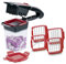 Genius A27165 Nicer Dicer Quick XXL Set 7tlg-Der Zerkleinerer mit 3 austauschbaren Messereinsätzen und Auffangbehälter 320 ml im Handformat | 30 Würfel oder 10 Scheiben mit einem klick, Edelstahl, Rot