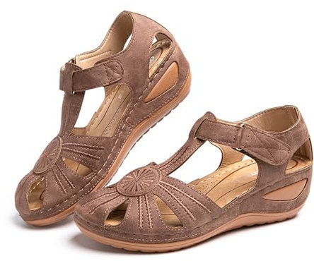 Sandale Femme Compensées Confort Mules Été Et Nu-Pieds Plateforme Plate Chaussures Bout Fermé Sandale Bride Cheville 2 Marron 39 EU
