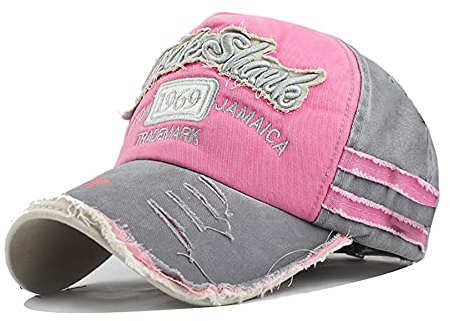 YULOONG Vintage Baumwolle Baseball Cap Fashion Washed Denim Retro Ausgefranste Kante Sonnenhut Bestickter Trucker Hut Klassische Sport Casual Cap Einstellbare Größe für Männer Frauen (B-Rosa)