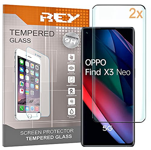 REY Pack 2X Pellicola salvaschermo 3D per Oppo Find X3 Neo, Nero, Vetro temperato, Copertura Completa, Pellicola Protettiva Protezione Schermo, 3D / 4D / 5D