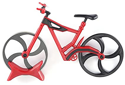 UUBRAU Fahrrad Pizzaschneider, Lustige Pizza Schneider Edelstahl Kunststoff Pizzaroller Pizzarad Pizzamesser, Pizza Cutter mit Scharfem Schneiderad & Ständer für Weihnachten Kreativ Geschenke Rot