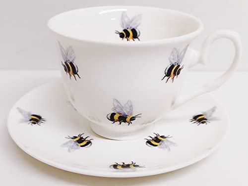 Rainbow Decors Bees Tea Cup & Saucer Fine Bone China Bumblebee Hand Decorated UK