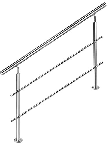 CAVATINY Edelstahl Handlauf Geländer für Treppen Brüstung Balkon mit 2 Querstreben - Innen und Außen Handlauf Geländer Treppengeländer Edelstahl Brüstung Balkon (150CM, 2 Querstreben)