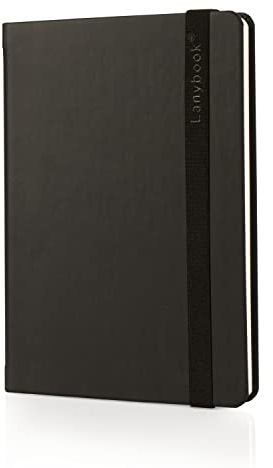 Lanybook | A5 Notizbuch Leder | in schwarz | Punktiertes Notizbuch aus Apfelleder | mit praktischem Verschlussband | 192 Seiten