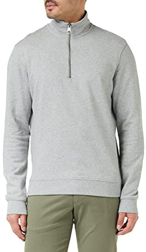 Farah - Men's Sweater, Aintree Quarter Zip Sweatshirt, Long Sleeve, Mock Neck Collar, Organic Cotton, Modern Fit, Light Grey, L