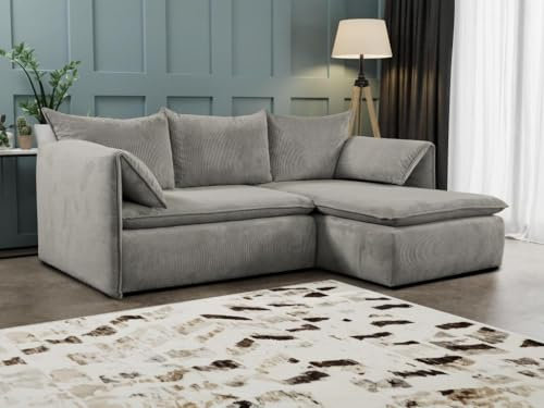 Vente-unique Pascal MORABITO Ecksofa mit Schlaffunktion - Ecke Rechts - Kord - Taupe - Teodora