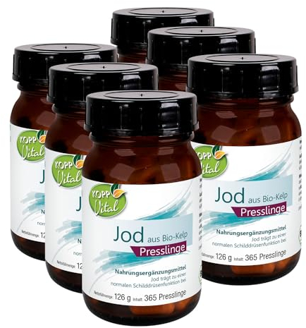 KOPP Vital® Jod aus Bio-Kelp Presslinge | 756 g | 6 x 365 Presslinge | Bio-Braunalgen | Premium-Qualität | Biozertifiziert | Apothekenqualität