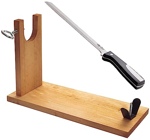 Jamonero en madera de pino + cuchillo jamonero 28cm acero inox