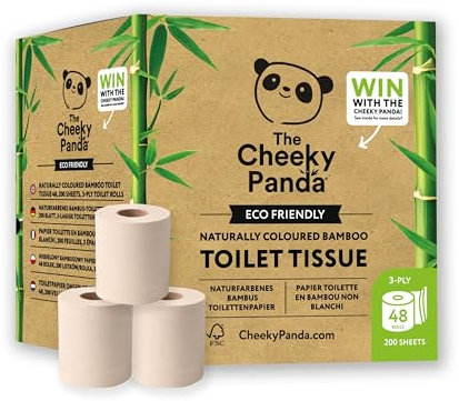 The Cheeky Panda Papier toilette en bambou 48 rouleaux | 3 plis - 200 feuilles par rouleau | Sans additifs biodégradables
