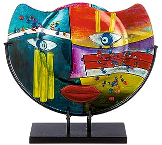 GILDE GLAS art Deko Vase aus Glas auf Metallfuß - Gesichtsvase - Deko Wohnzimmer - Geschenke für Frauen Geburtstag Weihnachten - Mehrfarbig Höhe 35 cm Breite 39 cm