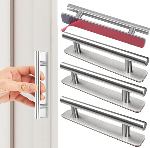 Tirador Adhesivo,4 Piezas Dormitorios Manija Autoadhesiva(150mm)Tiradores Cajones de Acero Inoxidable,Manija Autoadhesiva para Muebles Puerta y Ventana Baños,para Cocina Dormitorio Puerta Corredera