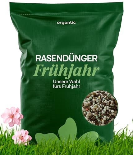 Organtic Rasendünger Frühjahr 10kg, Dünger verdrängt Moos, Ideal für Frühjahr und Sommer, geeignet für Streuwagen, staubarmes Granulat, Rasendünger, organtic