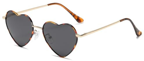 JCTAIFOO Polarisierte Herz Sonnenbrille für Damen Vintage Mode Liebe Form Gold Metallrahmen Nette Party Festival Brille Gold-leopard/Grau