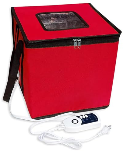 RVUEM BoîTe à PâTe avec Chauffage, Sac De Fermentation Pliable, Pot De DéMarrage De PâTe à Levain RéUtilisable, pour Yaourt, Natto, Vin De Riz, éLevage, Fermentation,Rouge,43×43×43cm