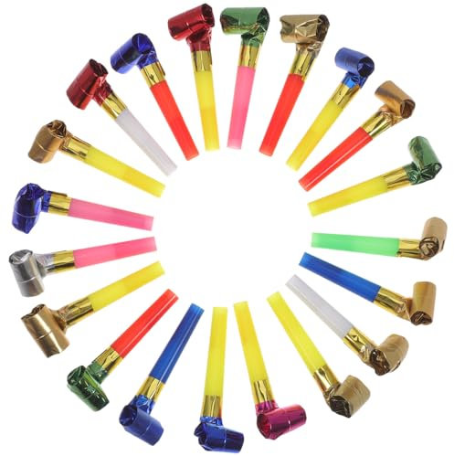 BESPORTBLE 20Pcs Party Whistles Blowers Kids - Colourful Party Blowers for Kids Fun Noisemakers for Birthday Parties and New Year Celebrations, Easy to Use Plastic, Random Color