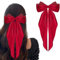 WLLHYF Mollette per capelli in raso e seta, a coda lunga, con fiocco francese, in metallo, per donne, ragazze, matrimoni, feste di compleanno (rosso)